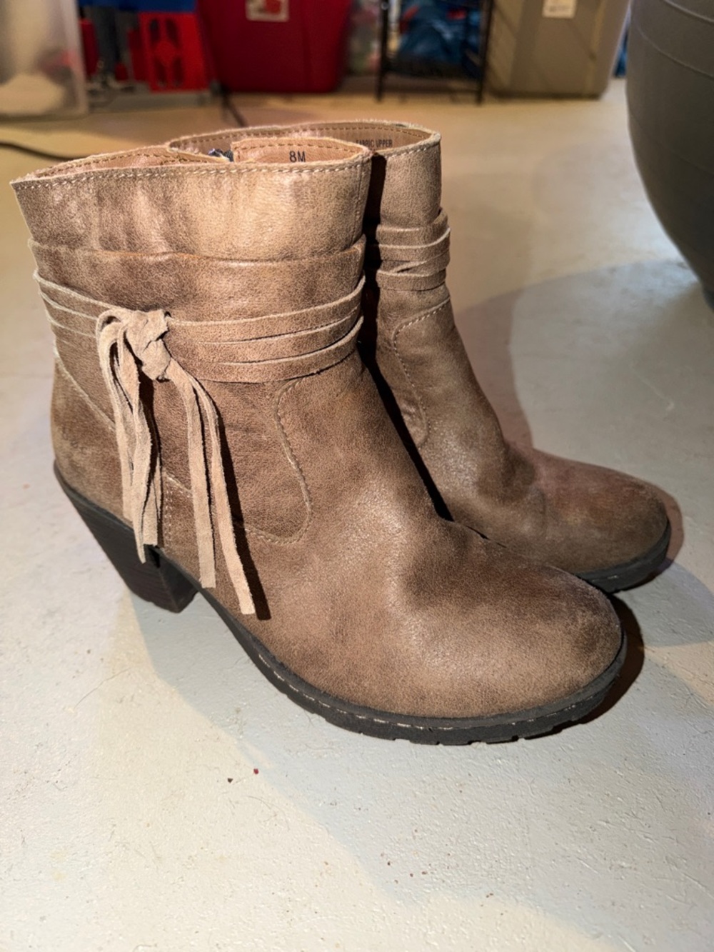 boc Taupe Suede Ankle Boots with Fringe Tassels